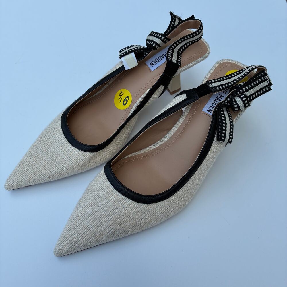 Steve Madden Valeree Sandals Pointed Toe Slingback Pump Beige Black Womens 9.5